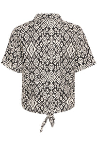 Linno Print Tie Front Linen Shirt