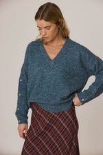 Load image into Gallery viewer, Textured V-Neck Sweater with Button Detail
