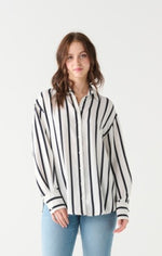 Load image into Gallery viewer, Navy &amp;  White Striped Blouse

