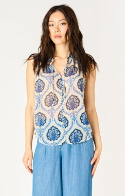 Blue Medallion Sleeveless Blouse