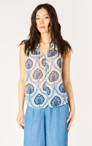 Blue Medallion Sleeveless Blouse