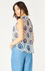 Blue Medallion Sleeveless Blouse