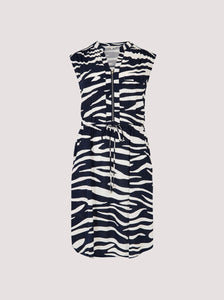 Zebra Print Zip Front Sleeveless Dress