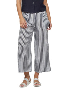 Cropped Linen Pant in Navy Stripe