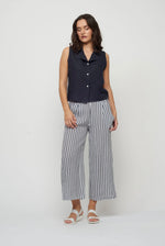 Load image into Gallery viewer, Cropped Linen Pant in Navy Stripe
