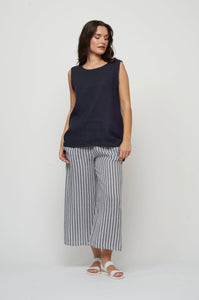 Cropped Linen Pant in Navy Stripe