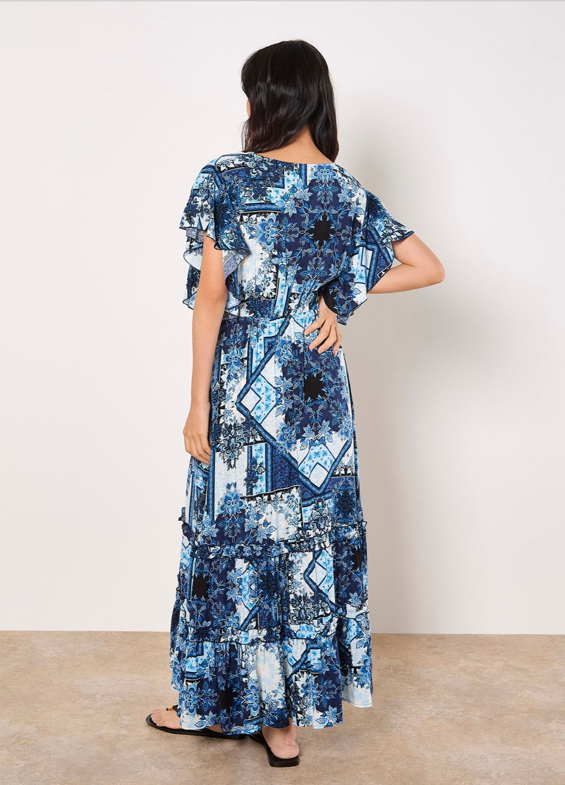 Patchwork Ruffle Tiered Midi Dress