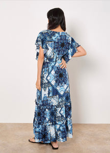 Patchwork Ruffle Tiered Midi Dress