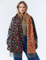 Load image into Gallery viewer, Double Face Cashmink Scarf with Cherry Design
