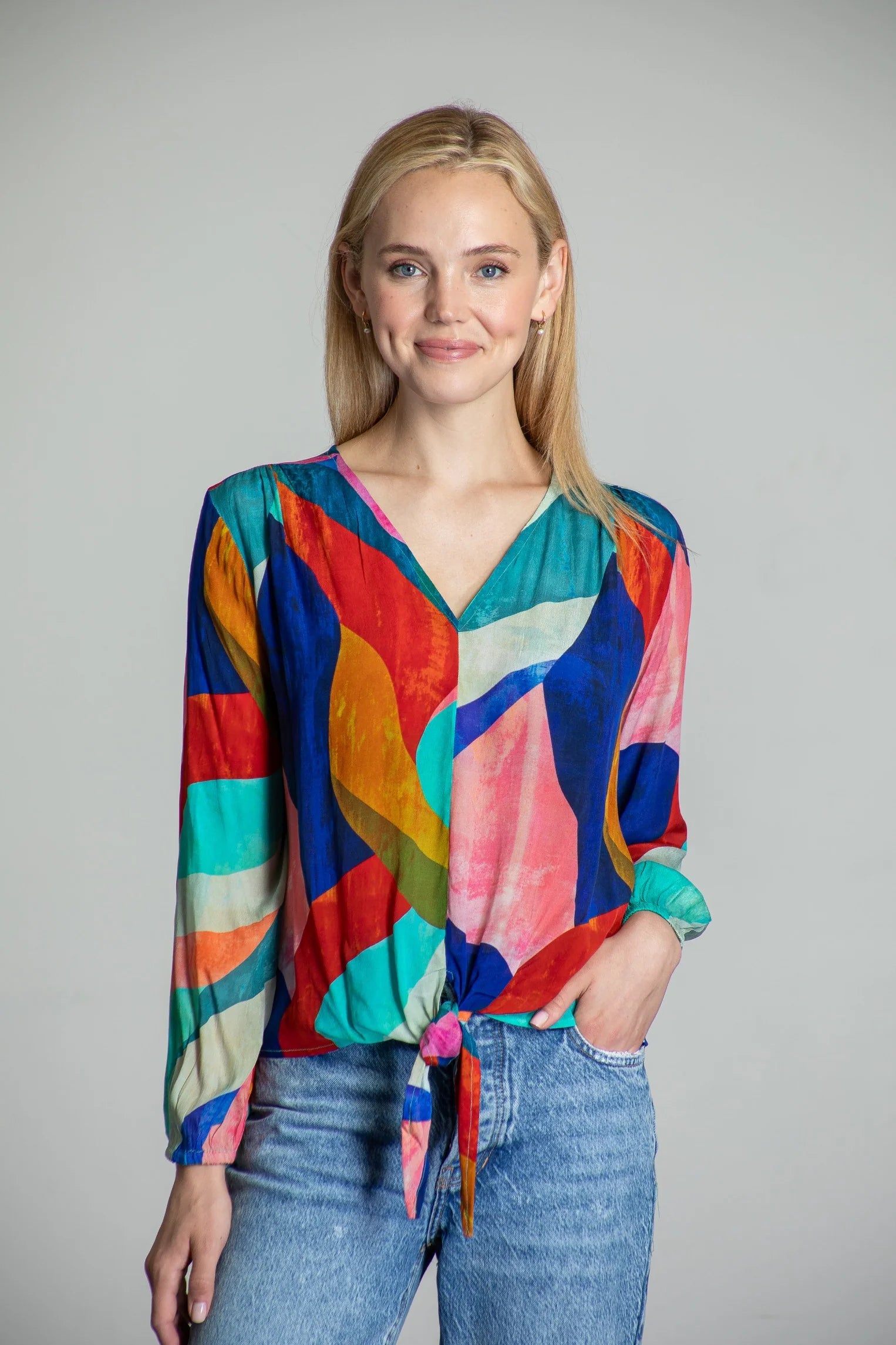 Colourful Abstract Tie Blouse