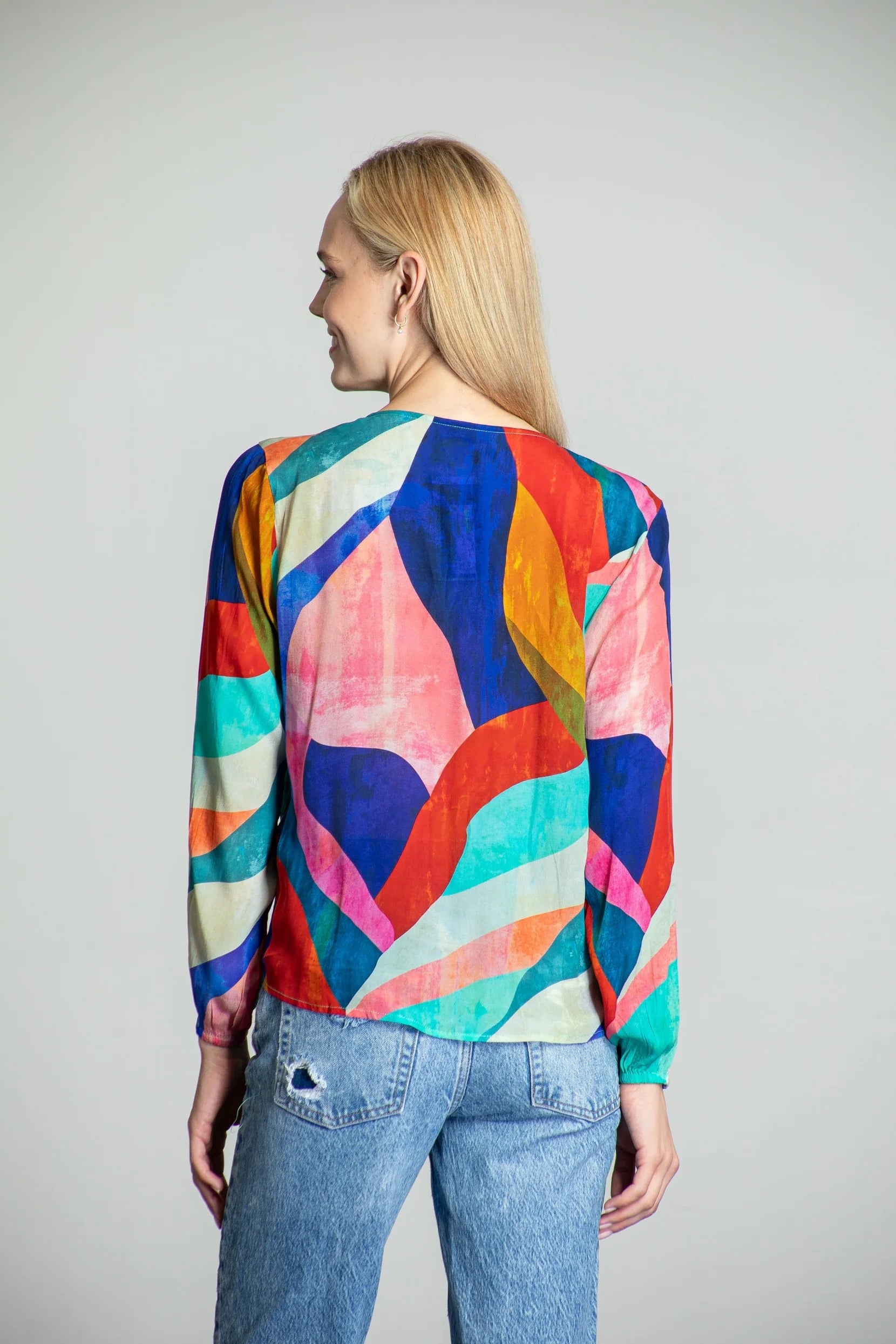 Colourful Abstract Tie Blouse