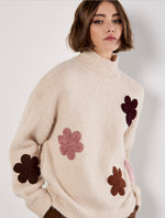 Load image into Gallery viewer, Embroidered Flower Chunky Knit Mockneck
