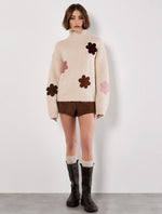 Load image into Gallery viewer, Embroidered Flower Chunky Knit Mockneck
