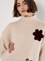 Load image into Gallery viewer, Embroidered Flower Chunky Knit Mockneck
