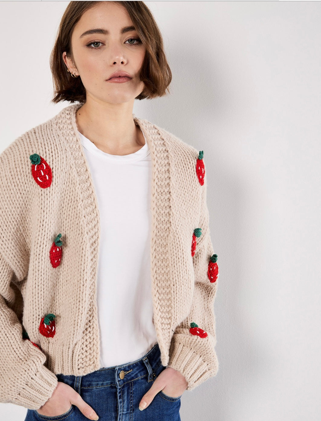 Chunky Knit Strawberry Cardigan