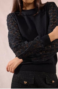 Knit Sweater with Lace  Sleeves