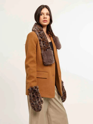 Faux Animal Print Fur Mittens