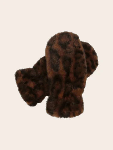 Faux Animal Print Fur Mittens