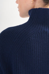 Ribbed Cashmere Funnel Neck Sweater
