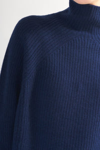 Ribbed Cashmere Funnel Neck Sweater