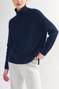 Ribbed Cashmere Funnel Neck Sweater