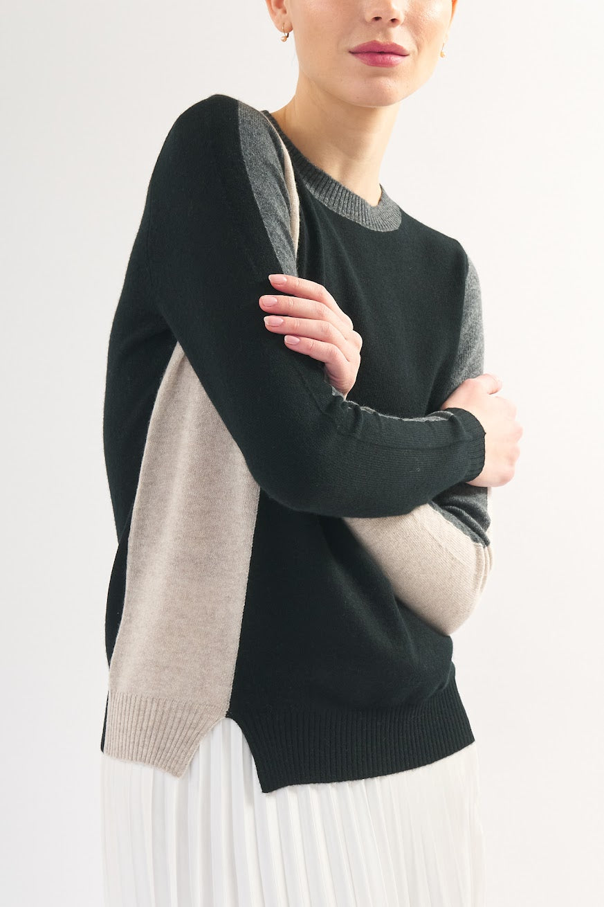 Tri Tone Colour Block Cashmere Sweater