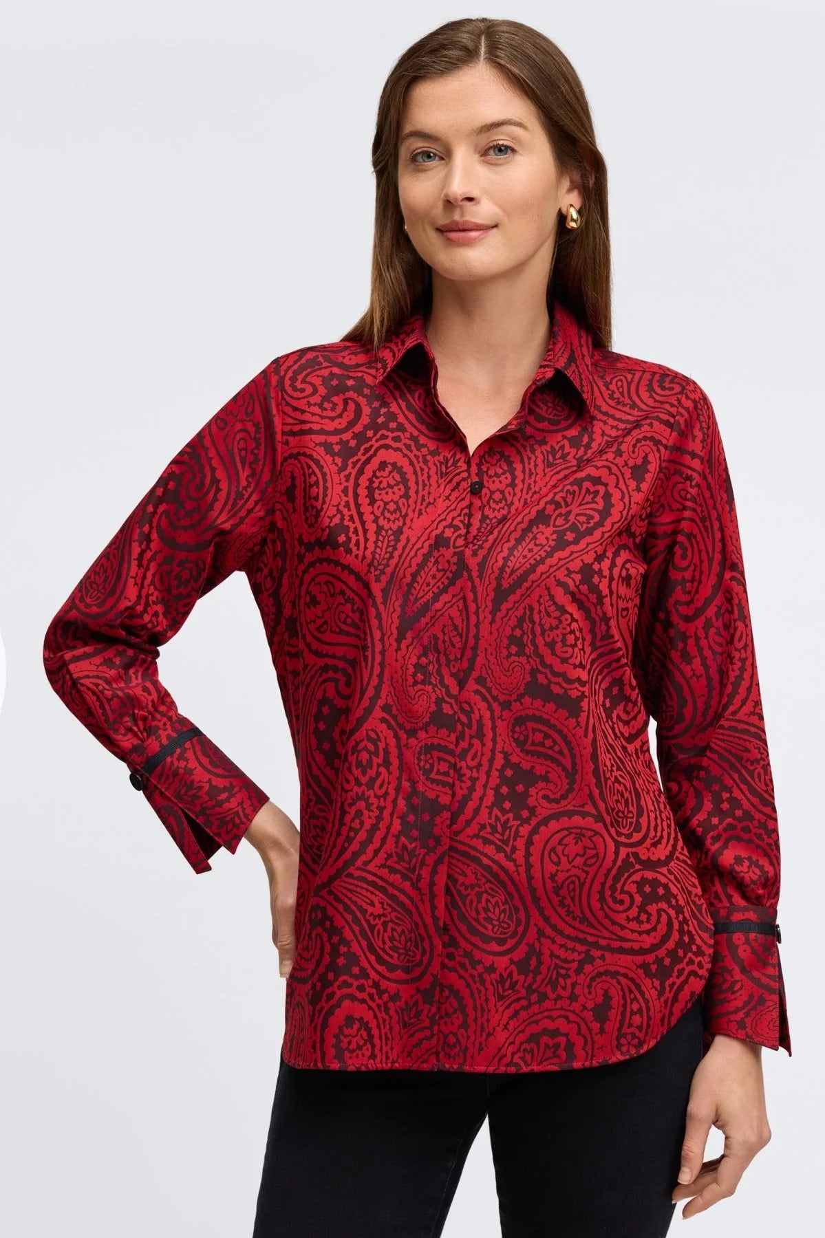 Iris No Iron Red Paisley Jacquard Shirt