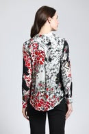 Tile Abstract Print Blouse with Roll Up Sleeve