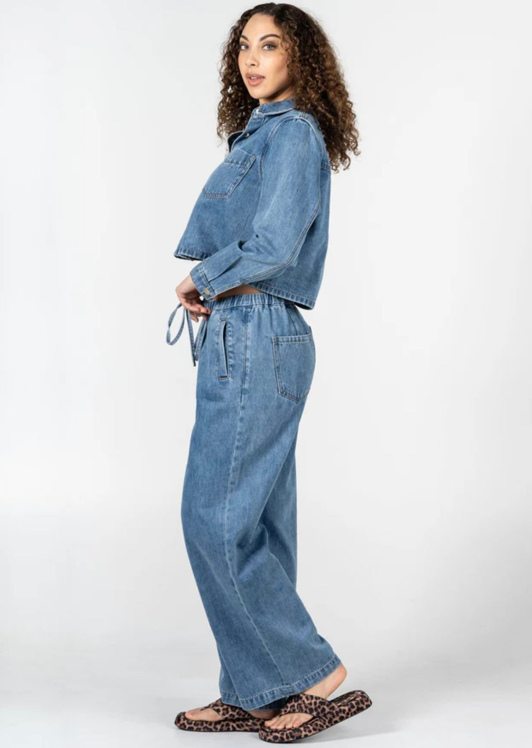 Wide Leg Tie Front Denim Pant